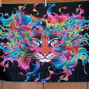 Wild Cat with Waves of Color Tapestry New